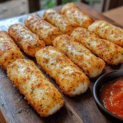 Golden Crunch Mozzarella Sticks offer a delectable combination of creamy cheese encased in a crispy, golden-brown exterior. This beloved appetizer has become a staple in various cuisines, particularly in Italian-American fare, where it is often served at parties, game day gatherings, and as a delightful snack. The perfect mozzarella stick marries the gooey, stretchy goodness of mozzarella cheese with a crunchy breadcrumb coating that tantalizes the taste buds.