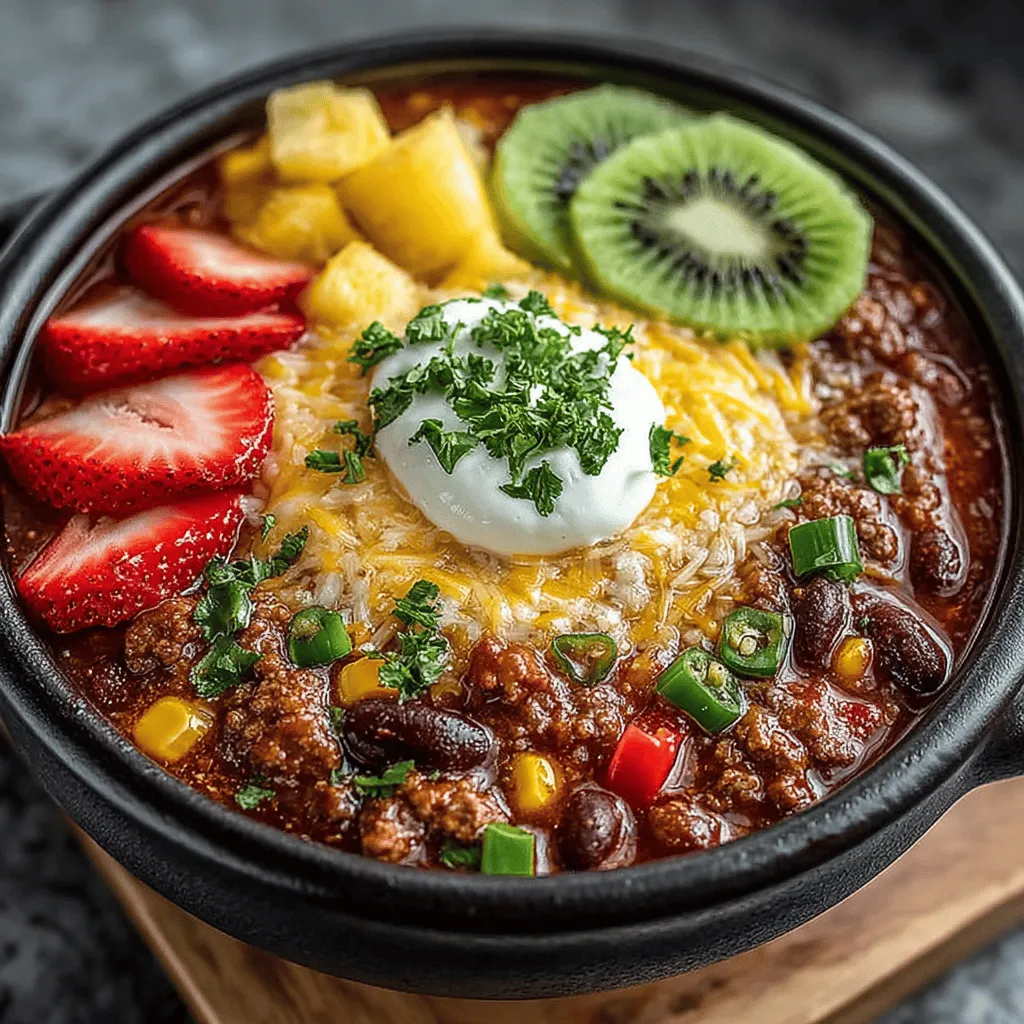 In the world of culinary creativity, few dishes can boast the unique combination of flavors that Sweet & Spicy Slow Cooker Fruit Pizza Chili brings to the table. This innovative recipe masterfully marries the comforting essence of traditional chili with the unexpected sweetness of fruit, resulting in a dish that is both hearty and refreshing. Imagine sinking your spoon into a bowl of warm, aromatic chili, where each bite tantalizes the taste buds with a delightful balance of sweetness and spice—this dish is sure to become a family favorite.