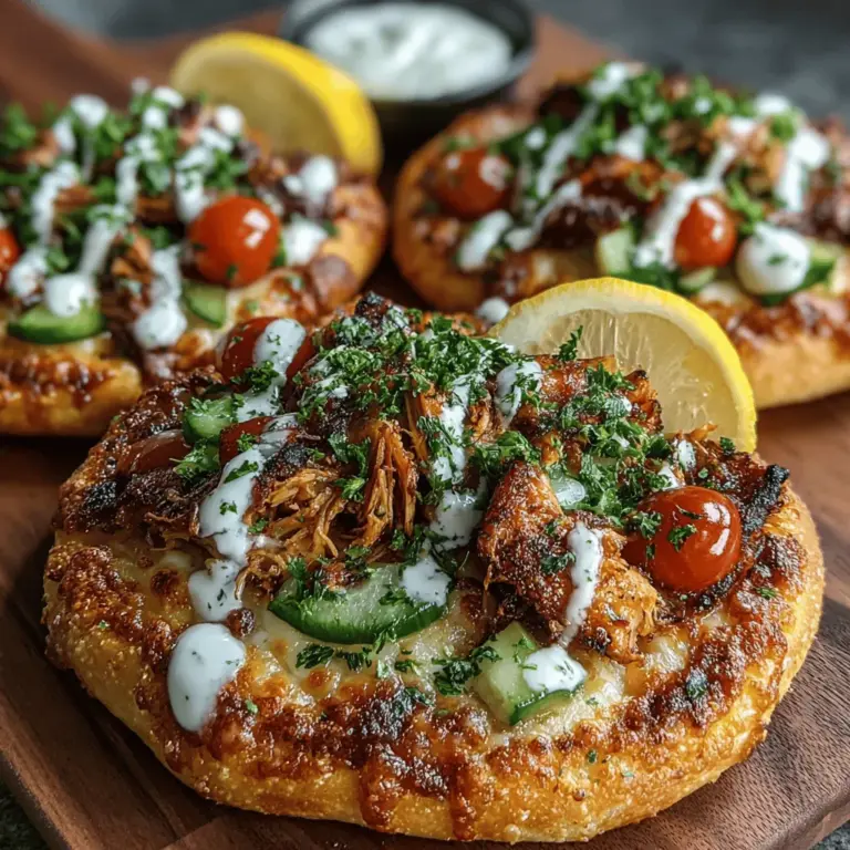 Mini Chicken Shawarma Pita Pizzas are an exciting culinary creation that brings together the bold and vibrant flavors of Middle Eastern cuisine with the beloved comfort of pizza. This dish is perfect for busy weeknights when you want to whip up something quick yet delicious, or as a standout appetizer at your next gathering. Featuring tender, marinated chicken, a creamy and tangy sauce, and a medley of fresh vegetables, these pita pizzas are incredibly versatile and can be customized to suit a variety of palates, making them a hit with both adults and children.