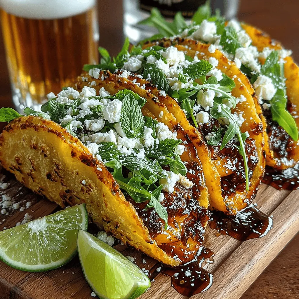 Crispy Peach Tacos are a refreshing and innovative twist on traditional taco recipes, seamlessly blending sweet and savory flavors to create a dish that delights the palate. At the heart of this recipe are ripe, juicy peaches, known for their natural sweetness and tender texture. When fried to a golden crisp, these peaches transform into a luxurious filling, perfect for a summer meal or as a unique appetizer that is sure to impress your guests. Each bite of these tacos offers a delightful contrast between the crispy exterior and the soft, juicy interior, complemented by vibrant greens and creamy cheese that enhance the overall flavor profile.