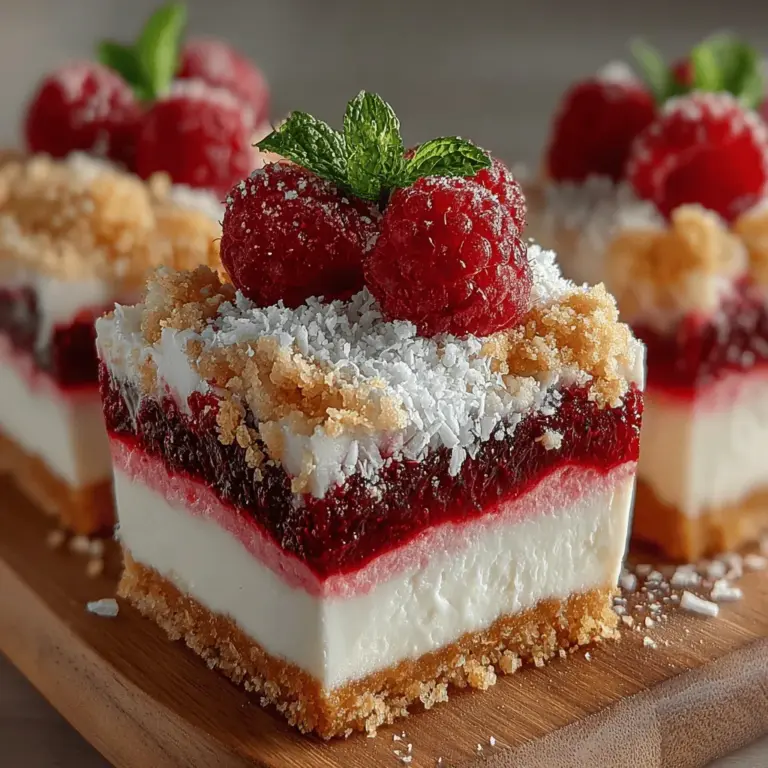 Welcome to the delightful world of homemade treats! If you're on the hunt for a snack that is not only delicious but also packed with nutrients, our Raspberry Bliss Crunch Bars might just become your new favorite. These vibrant bars are a perfect blend of flavors and textures, combining the creamy richness of Greek yogurt with the tartness of fresh raspberries, the crunch of granola, and the health benefits of chia seeds. Whether you need a quick snack to power you through the day, a refreshing dessert to satisfy your sweet cravings, or a nutritious option for meal prep, these bars are versatile enough to meet your needs.