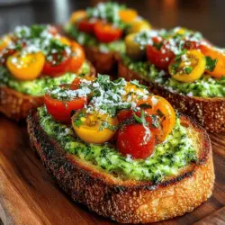 Embark on a culinary adventure with a delightful twist on a classic appetizer: Zucchini Basil Pesto Toast. This vibrant dish artfully marries the freshness of garden-fresh zucchini and fragrant basil with the rich, nutty flavors of pine nuts and the sharpness of Parmesan cheese, all elegantly presented atop crispy, toasted bread. Not only is this recipe a feast for the eyes, but it also serves as a nutritious option, making it an ideal choice for a light lunch or an impressive starter for your next gathering.