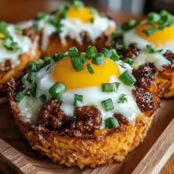In the quest for a delicious and nutritious breakfast option, mini sweet potato breakfast nests rise to the occasion. These delightful nests combine the natural sweetness of grated sweet potatoes with rich eggs, savory sausage or tofu, and gooey cheddar cheese, creating a well-rounded meal that is perfect for busy mornings. Not only do they tantalize the taste buds, but they also provide a wholesome start to your day, packed with vitamins and nutrients. This recipe offers a perfect balance of carbohydrates, protein, and healthy fats, ensuring you feel satisfied and energized throughout the morning.
