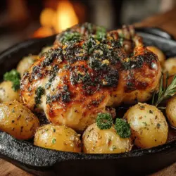 Herb-Infused Roasted Chicken with Crispy Baby Potatoes is a dish that embodies comfort and warmth, making it a timeless favorite for families and gatherings. This culinary masterpiece marries the succulent flavors of roasted chicken with the crispy texture of perfectly roasted baby potatoes. The dish is not only a feast for the palate but also a visual delight, as the golden-brown chicken sits proudly beside the vibrant hues of the potatoes, all enhanced by a medley of fresh herbs.
