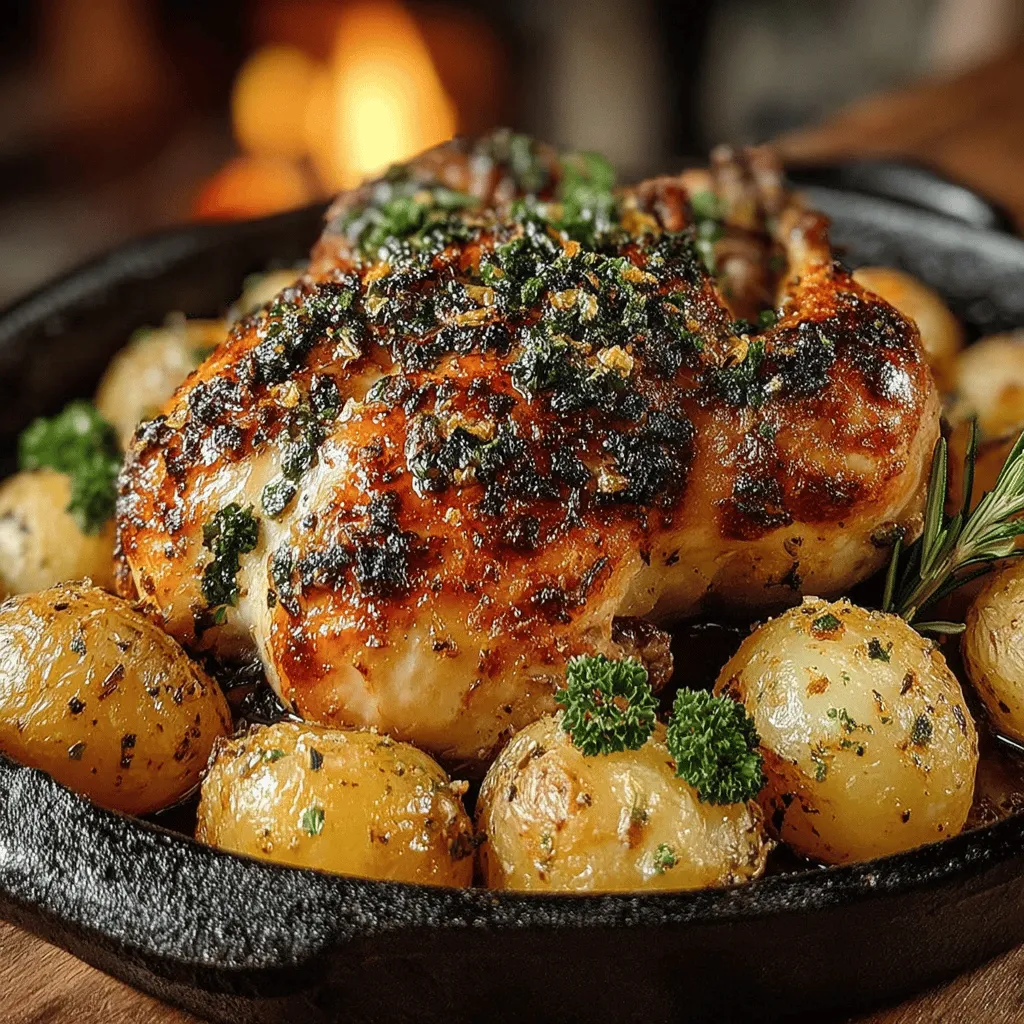 Herb-Infused Roasted Chicken with Crispy Baby Potatoes is a dish that embodies comfort and warmth, making it a timeless favorite for families and gatherings. This culinary masterpiece marries the succulent flavors of roasted chicken with the crispy texture of perfectly roasted baby potatoes. The dish is not only a feast for the palate but also a visual delight, as the golden-brown chicken sits proudly beside the vibrant hues of the potatoes, all enhanced by a medley of fresh herbs.