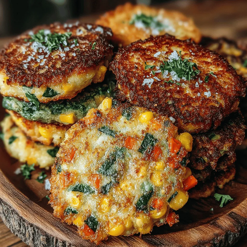 - 1 medium zucchini, grated - 1 medium carrot, grated - 1 cup fresh spinach, chopped - 1 cup corn kernels (fresh or frozen) - 1 cup panko breadcrumbs - 1/2 cup grated Parmesan cheese (optional) - 2 large eggs - 1 teaspoon garlic powder - 1 teaspoon onion powder - 1 teaspoon dried oregano - Salt and pepper to taste - Cooking spray or olive oil for greasing