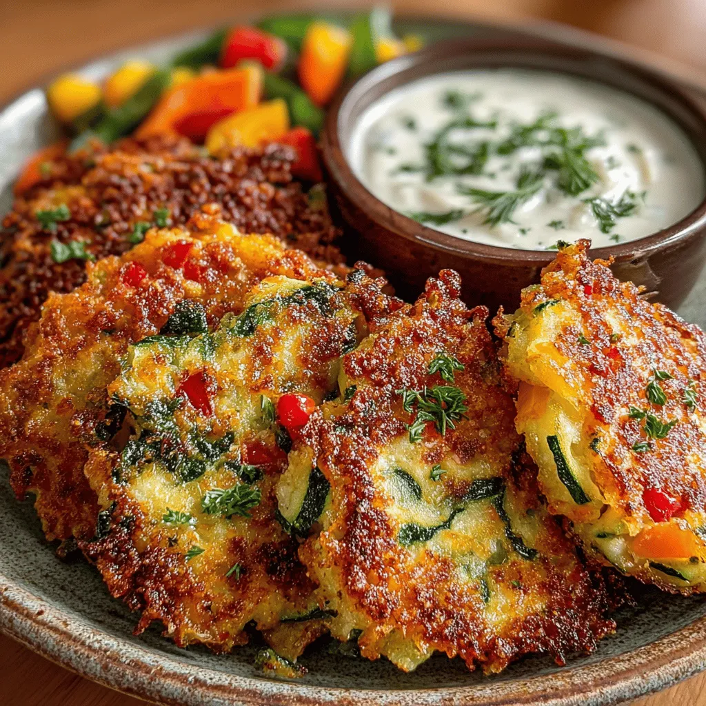 - 2 medium zucchinis, grated - 2 medium carrots, grated - 1 bell pepper, finely chopped (any color) - 1 cup chickpea flour (or all-purpose flour) - 2 large eggs - 1/2 cup grated Parmesan cheese (optional for a vegan version) - 1 teaspoon garlic powder - 1 teaspoon onion powder - 1 teaspoon smoked paprika - Salt and pepper to taste - Fresh herbs (optional, such as parsley or cilantro)