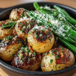 Garlic Herb Roasted Potatoes and Green Beans is a simple yet flavorful side dish that perfectly complements a variety of main courses. This recipe highlights the appeal of combining fresh vegetables with aromatic herbs and garlic, making it an ideal addition to family dinners, holiday feasts, or weeknight meals. Its ease of preparation, nutritious ingredients, and comforting flavors make this dish a family favorite. With just a handful of ingredients, you can create a delightful side that not only looks appealing but also packs a punch in taste and nutrition.