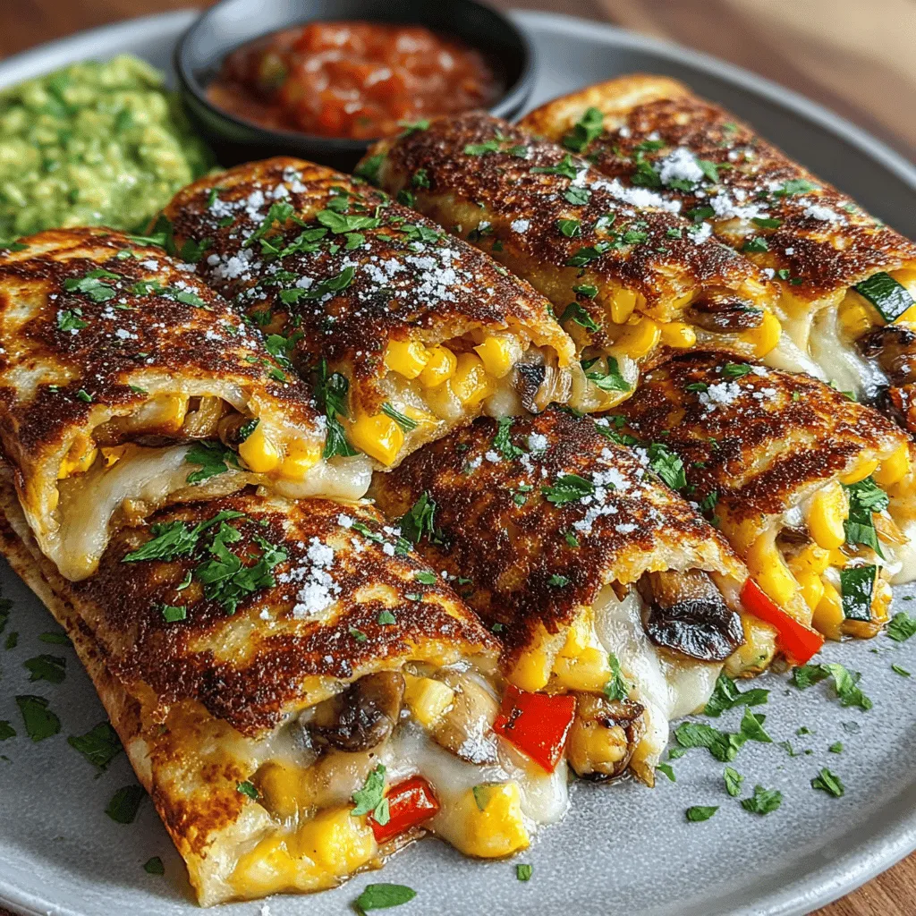 - 4 large flour tortillas (or whole wheat for a healthier option) - 1 cup shredded cheese (cheddar, mozzarella, or a blend) - 1 bell pepper, diced (any color) - 1 medium zucchini, diced - 1 cup mushrooms, sliced - 1 small red onion, diced - 1 cup corn (fresh, frozen, or canned) - 1 teaspoon ground cumin - 1 teaspoon smoked paprika - 1 teaspoon garlic powder - Salt and pepper to taste - Olive oil spray (for air frying)