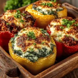 Cheesy Spinach & Chicken Stuffed Peppers