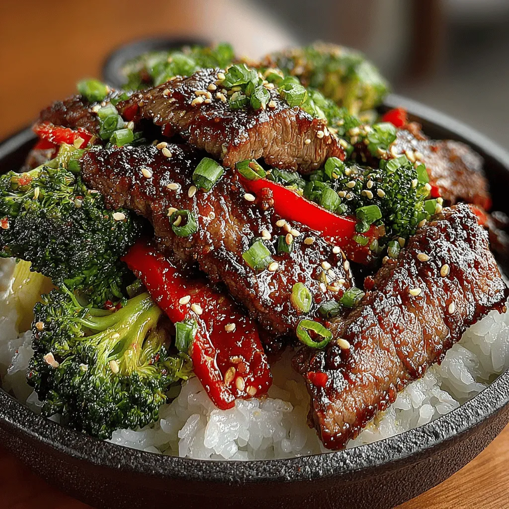 - 1 pound flank steak, thinly sliced against the grain - 2 cups broccoli florets - 1 red bell pepper, sliced - 3 cloves garlic, minced - 1 tablespoon fresh ginger, minced - 1/4 cup soy sauce - 2 tablespoons oyster sauce - 1 tablespoon cornstarch - 2 tablespoons vegetable oil - 1 tablespoon sesame oil - Optional: red pepper flakes for heat - Serving suggestions: jasmine rice, sesame seeds, and chopped green onions