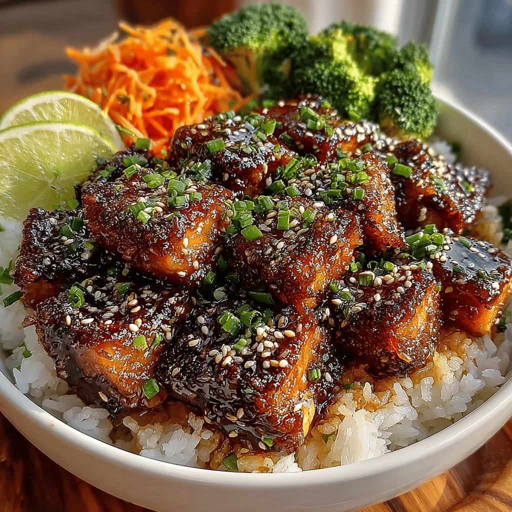 - 1 pound salmon fillet, skinless and boneless - 1/4 cup teriyaki sauce - 1 tablespoon olive oil - 1 teaspoon sesame oil - 1 medium carrot, julienned - 1 cup broccoli florets - 2 green onions, chopped - 1 cup jasmine rice - Sesame seeds for garnish - Lime wedges for serving