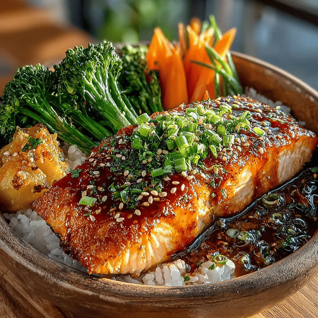 Teriyaki Salmon Bliss Bowls are the perfect embodiment of a delicious yet healthy meal that caters to busy lifestyles. This dish combines succulent salmon fillets glazed in a rich teriyaki sauce with vibrant vegetables and fluffy jasmine rice, creating a delightful fusion of flavors and textures. The colorful presentation not only makes it appealing to the eye but also ensures a well-rounded meal packed with essential nutrients. Whether you’re looking for a quick weeknight dinner or an impressive dish to serve at a gathering, Teriyaki Salmon Bliss Bowls offer simplicity in preparation without compromising on taste or health benefits.