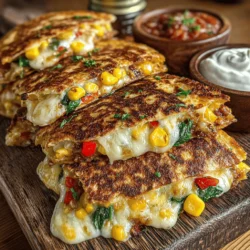 - 4 whole wheat tortillas - 1 cup shredded cheese (cheddar or mozzarella) - 1 cup finely chopped bell peppers (any color) - 1 cup fresh spinach, chopped - 1/2 cup corn (canned or frozen) - 1 teaspoon garlic powder - 1 teaspoon onion powder - Olive oil spray or cooking spray - Salt and pepper to taste