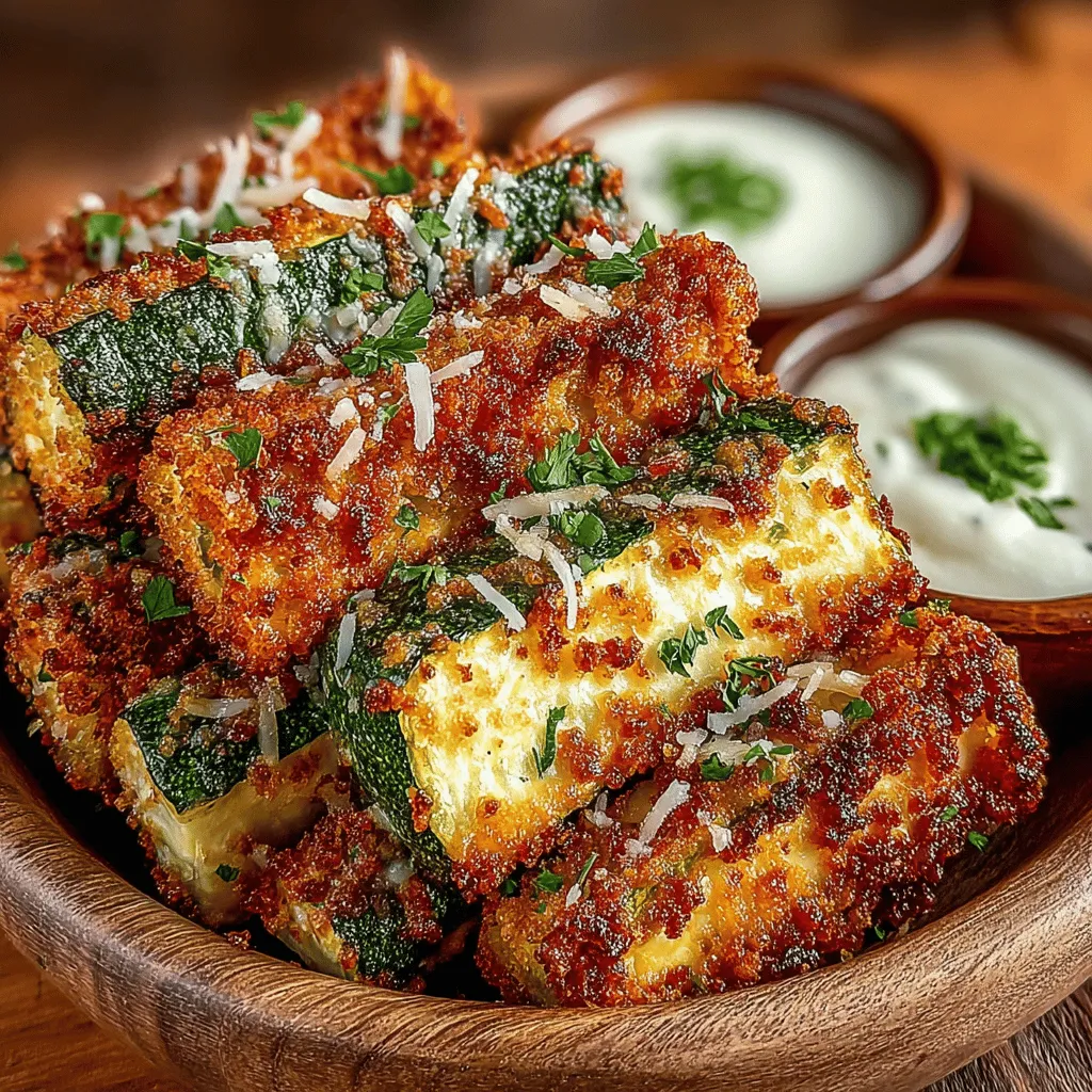 - 2 medium zucchinis - 1/2 cup all-purpose flour (or gluten-free flour) - 2 large eggs - 1 cup panko breadcrumbs (or regular breadcrumbs) - 1/4 cup grated Parmesan cheese (optional) - 1 teaspoon garlic powder - 1 teaspoon onion powder - 1/2 teaspoon paprika - 1/2 teaspoon salt - 1/4 teaspoon black pepper - Cooking spray (for air frying)