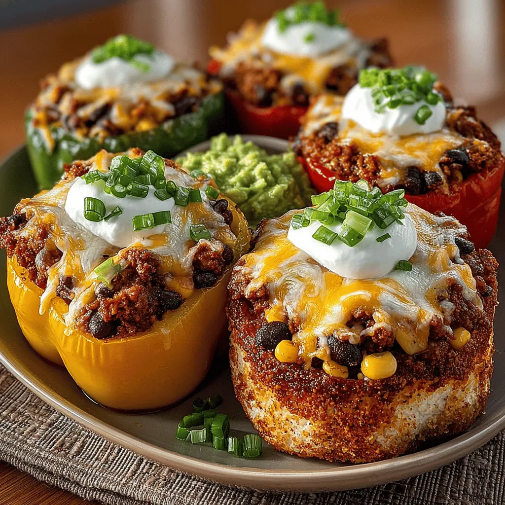 - 4 large bell peppers (any color) - 1 pound ground beef or turkey - 1 can (15 oz) black beans, rinsed and drained - 1 cup corn (fresh, canned, or frozen) - 1 cup cooked rice (brown or white) - 1 packet taco seasoning - 1 cup shredded cheddar cheese (or cheese of choice) - Olive oil spray (for air frying)