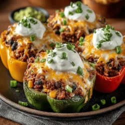 - 4 large bell peppers (any color) - 1 pound ground beef or turkey - 1 can (15 oz) black beans, rinsed and drained - 1 cup corn (fresh, canned, or frozen) - 1 cup cooked rice (brown or white) - 1 packet taco seasoning - 1 cup shredded cheddar cheese (or cheese of choice) - Olive oil spray (for air frying)