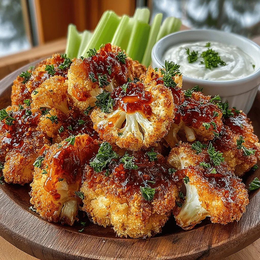 - 1 large head of cauliflower, cut into bite-sized florets - 1 cup all-purpose flour (or gluten-free flour for a gluten-free option) - 1 cup water - 1 cup panko breadcrumbs - 1 cup buffalo sauce (store-bought or homemade) - 1 teaspoon garlic powder - 1 teaspoon onion powder - 1 teaspoon smoked paprika - Salt and pepper to taste - Cooking spray or a light coating of oil