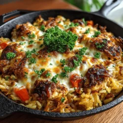 One-Pan Cheesy Chicken and Rice Casserole is the ultimate comfort food that brings warmth and satisfaction to any meal. This dish is a perfect solution for busy weeknights or family gatherings, combining convenience with deliciousness. The beauty of a one-pan recipe lies in its simplicity, allowing you to create a flavorful and filling meal without the hassle of multiple pots and pans. With its creamy texture and cheesy flavor, this casserole is not only delightful to the taste buds but also nutritious, featuring lean chicken and vibrant mixed vegetables, making it a well-balanced choice for dinner.