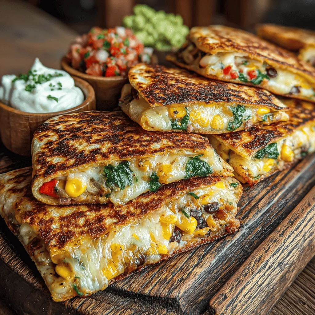 - 4 whole wheat tortillas - 1 cup shredded cheese (cheddar or Monterey Jack) - 1 can black beans, rinsed and drained - 2 cups fresh spinach, chopped - 1 bell pepper, diced (any color) - 1 small zucchini, diced - 1 cup corn (fresh or canned) - 1 teaspoon cumin - 1 teaspoon chili powder - Olive oil spray