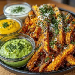 - 2 large sweet potatoes (orange or purple) - 2 tablespoons olive oil - 1 teaspoon paprika - 1 teaspoon garlic powder - 1/2 teaspoon cayenne pepper (optional for heat) - Salt, to taste - Fresh herbs (such as parsley or cilantro) for garnish, optional