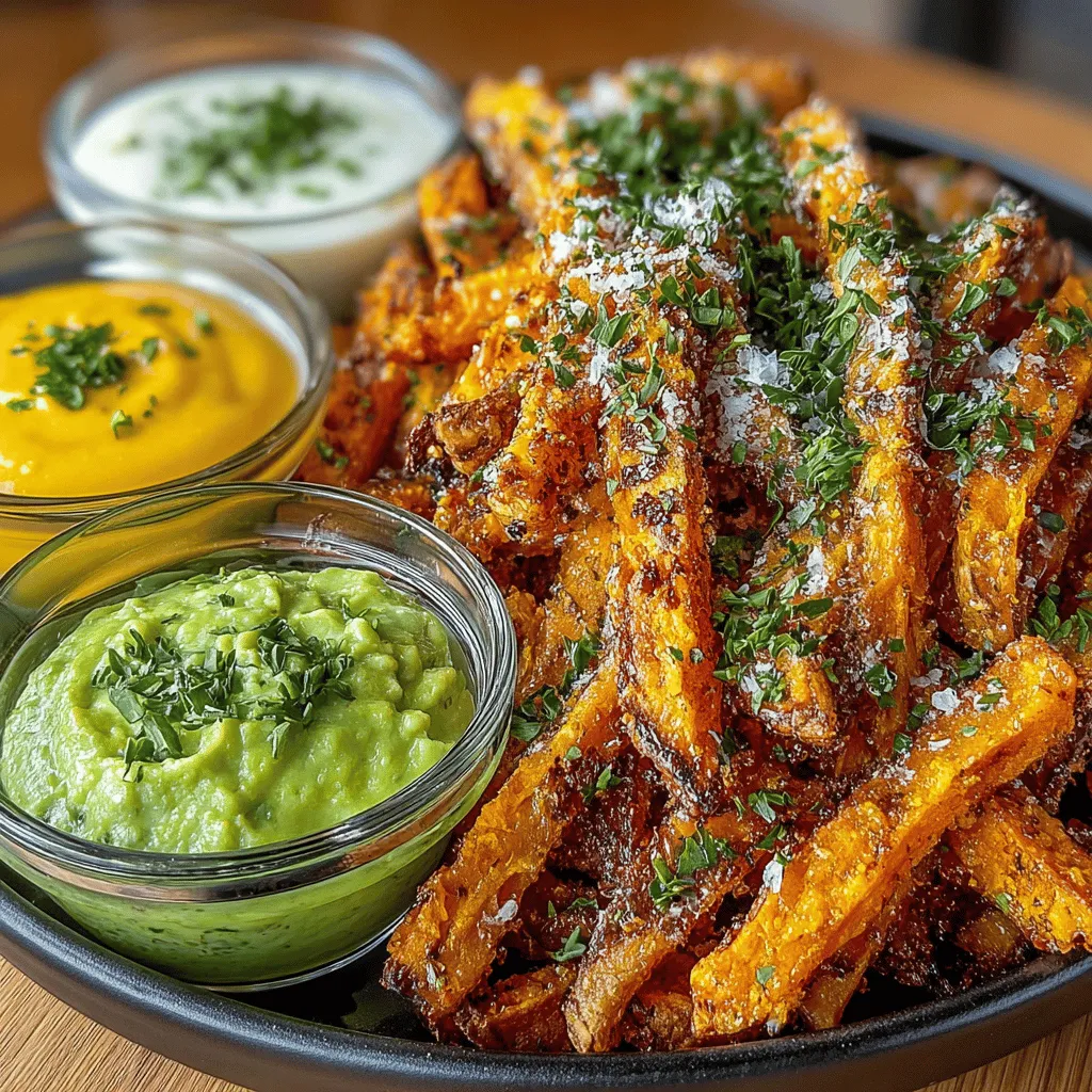 - 2 large sweet potatoes (orange or purple) - 2 tablespoons olive oil - 1 teaspoon paprika - 1 teaspoon garlic powder - 1/2 teaspoon cayenne pepper (optional for heat) - Salt, to taste - Fresh herbs (such as parsley or cilantro) for garnish, optional