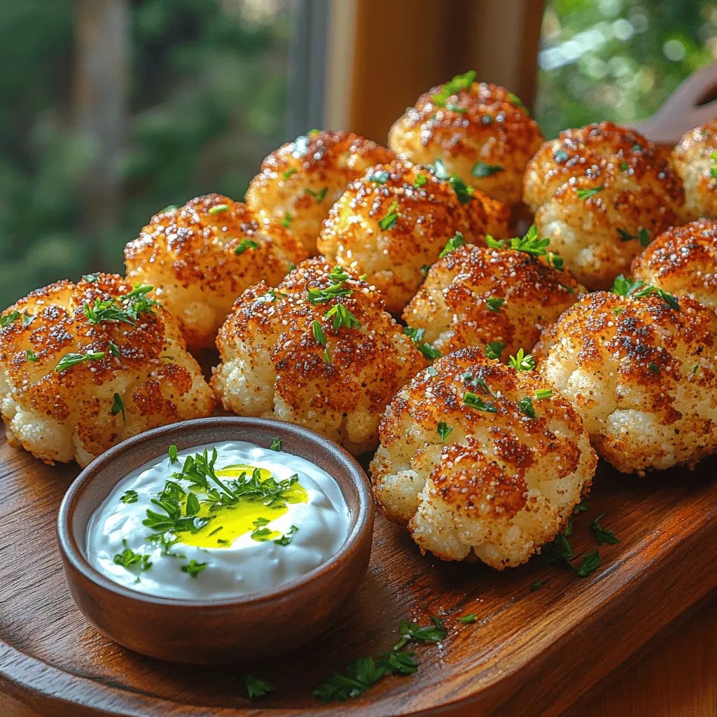 - 1 medium head of cauliflower - 1 cup almond flour - 1/2 cup grated Parmesan cheese - 1 teaspoon garlic powder - 1 teaspoon onion powder - 1 teaspoon smoked paprika - 1/2 teaspoon salt - 1/4 teaspoon black pepper - 2 large eggs - Cooking spray