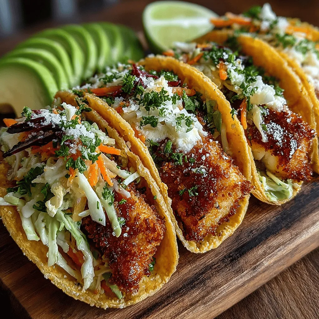 - 1 pound white fish fillets (such as cod or tilapia) - 1 cup all-purpose flour - 2 large eggs, beaten - 1 cup panko breadcrumbs - 1 teaspoon paprika - 1 teaspoon garlic powder - 1 teaspoon cumin - Salt and pepper to taste - Corn tortillas - Fresh lime wedges for serving