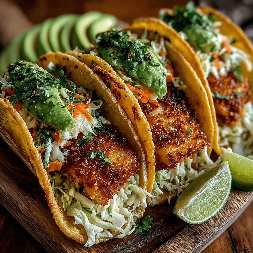 - 1 pound white fish fillets (such as cod or tilapia) - 1 cup all-purpose flour - 2 large eggs, beaten - 1 cup panko breadcrumbs - 1 teaspoon paprika - 1 teaspoon garlic powder - 1 teaspoon cumin - Salt and pepper to taste - Corn tortillas - Fresh lime wedges for serving