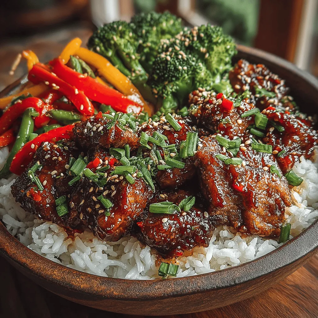 - 1 pound boneless, skinless chicken thighs - 1 cup jasmine rice - 2 cups broccoli florets - 1 cup snap peas - 1 red bell pepper, sliced - ½ cup teriyaki sauce - 2 tablespoons vegetable oil - 2 cloves garlic, minced - 1 tablespoon fresh ginger, grated - 2 green onions, chopped (for garnish) - Sesame seeds (optional, for garnish)